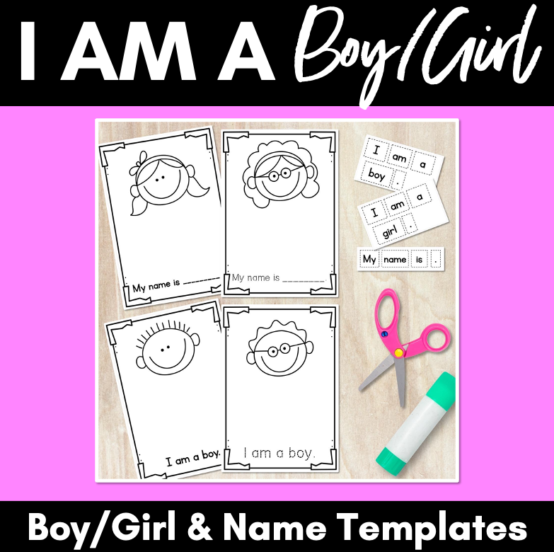 Start of Kindergarten Writing Templates - I am a boy / I am a girl / My name is