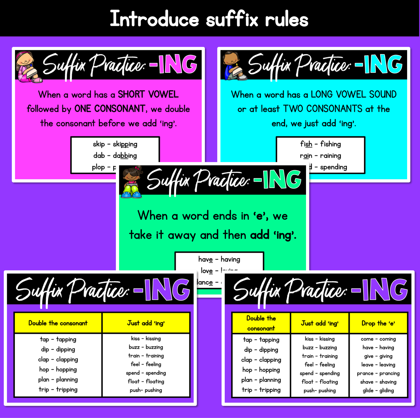 Rule: adding suffixes 's', 'ing' and 'ed' - Studyladder