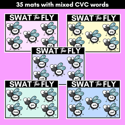 FLY SWAT CVC WORD MATS - Set 2 - Mixed CVC Words - Kindergarten Phonics Game