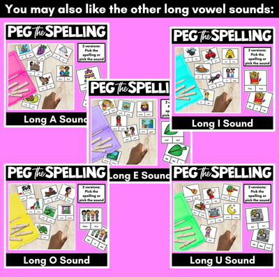 Long Vowel Sound O Clip Cards - Vowel Team Games