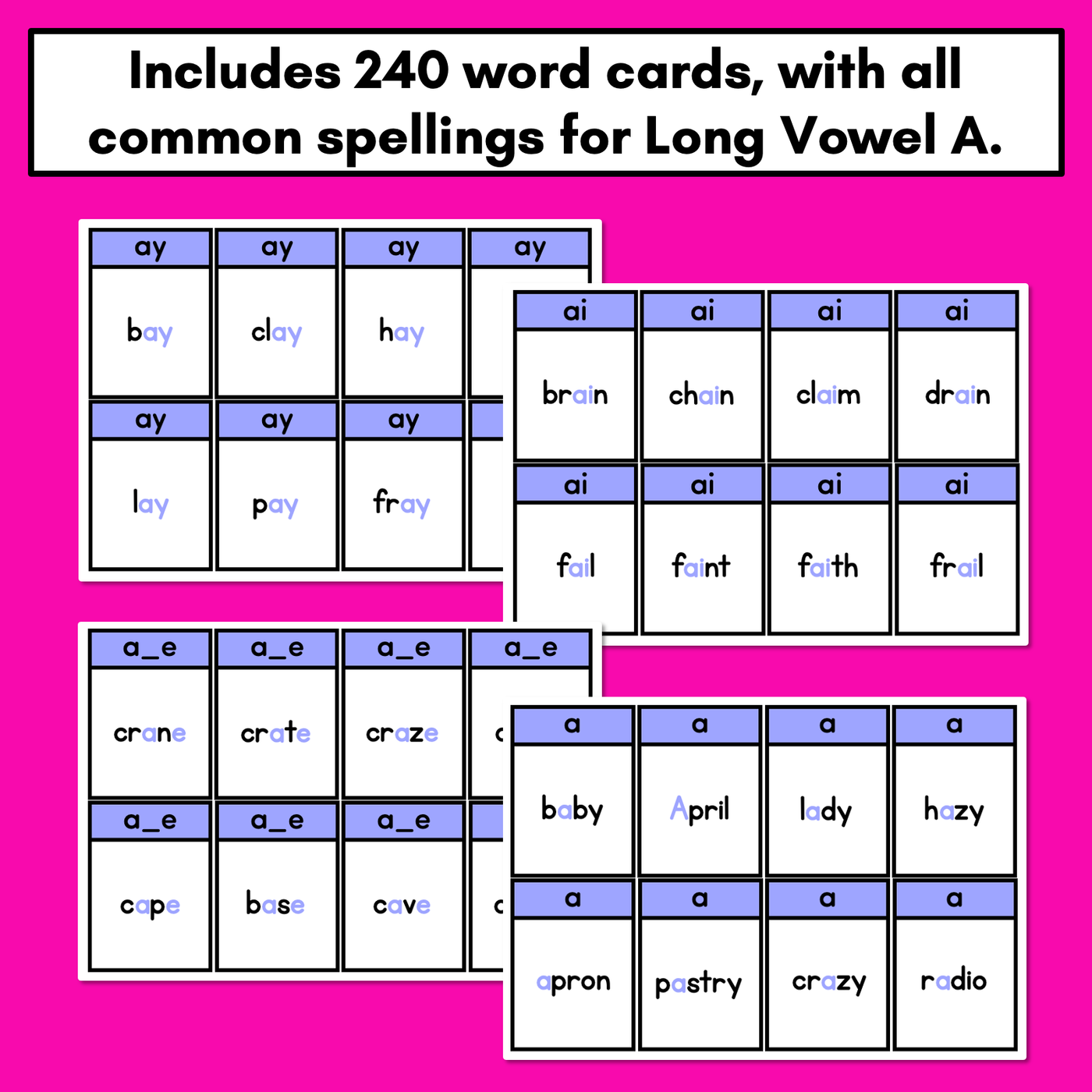 Long Vowel A Card Game - Phonics Flip for Long Vowel Sounds