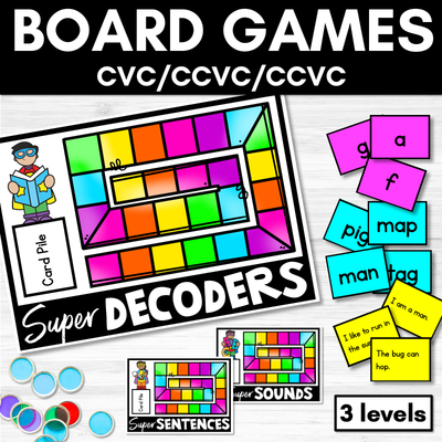 CVC Phonics Board Games - Sounds, Decodable Words and Sentences
