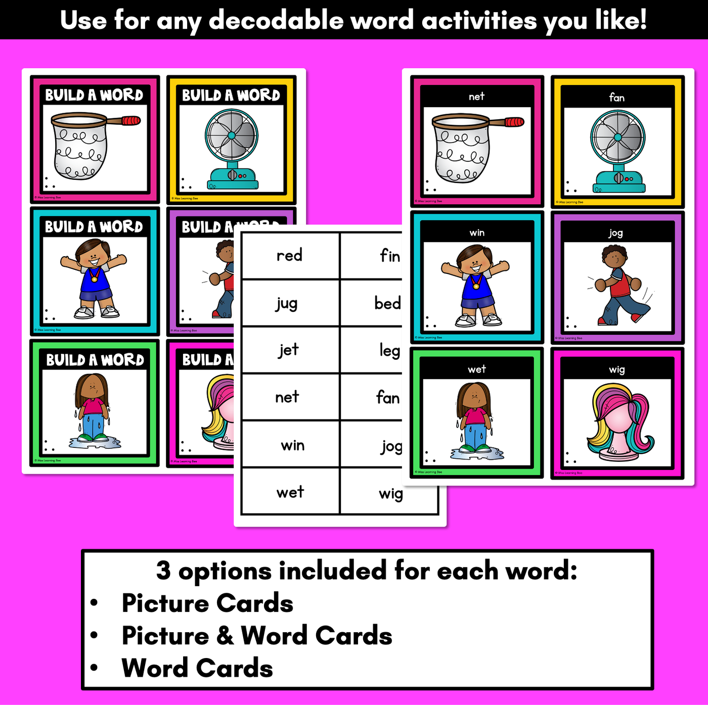 CVC Word Building Cards - Decodable Word Phonics Task Cards for Word Building