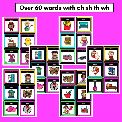 CH SH TH WH Consonant Digraph Word Building Cards