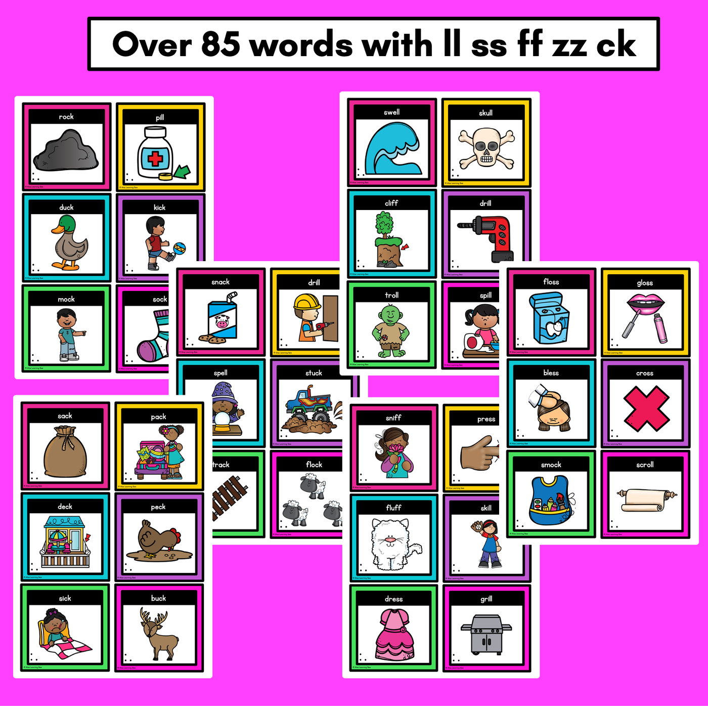 LL SS FF ZZ CK Consonant Digraph Word Building Cards