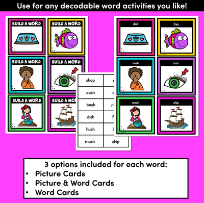 CH SH TH WH Consonant Digraph Word Building Cards