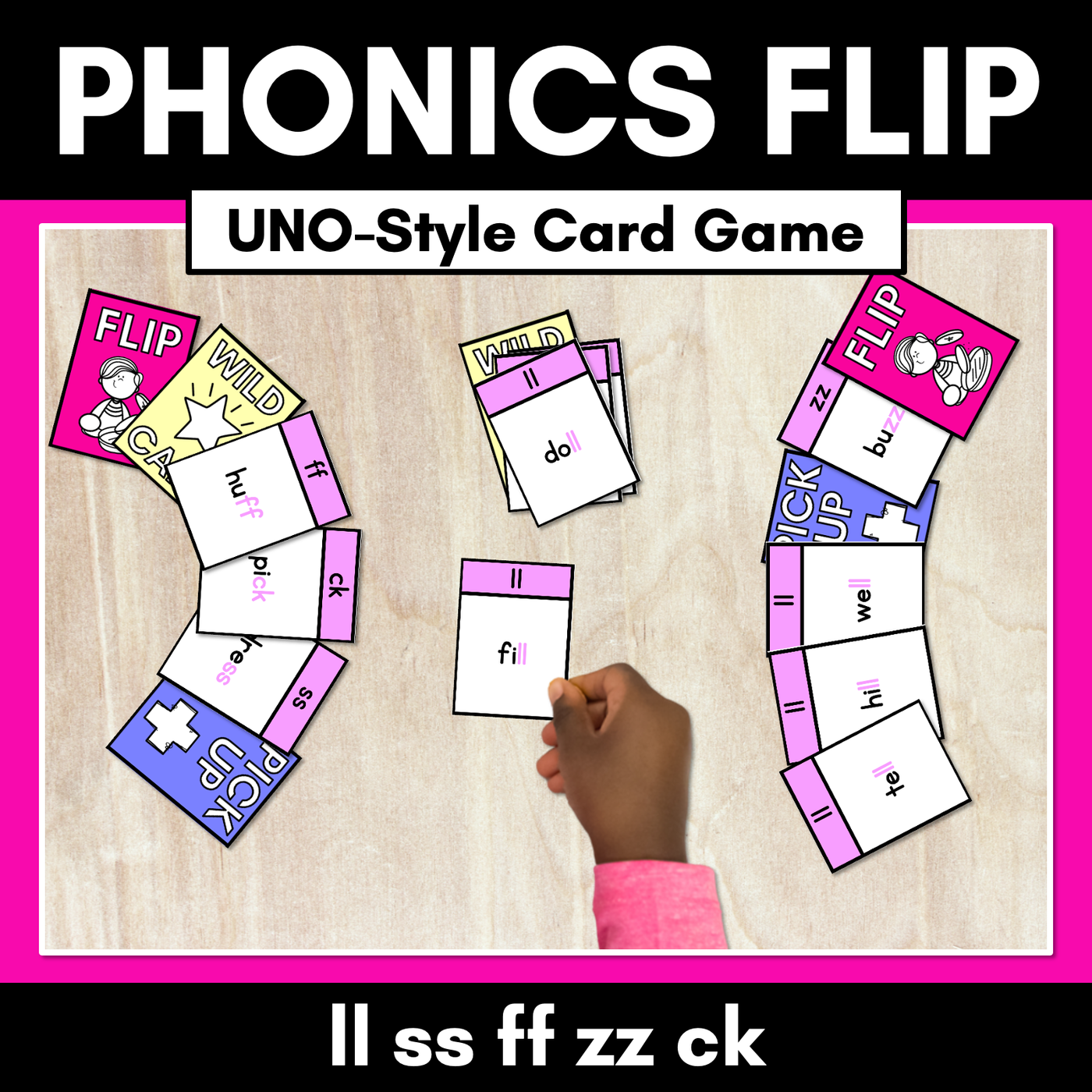 LL SS FF ZZ CK Card Game - Phonics Flip for Consonant Digraphs