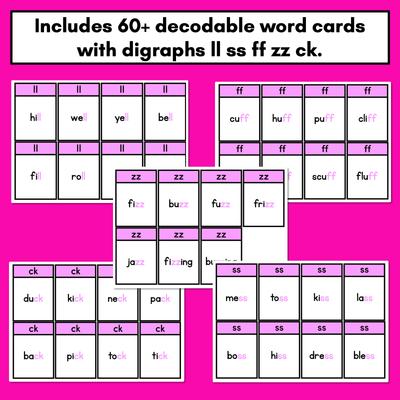LL SS FF ZZ CK Card Game - Phonics Flip for Consonant Digraphs