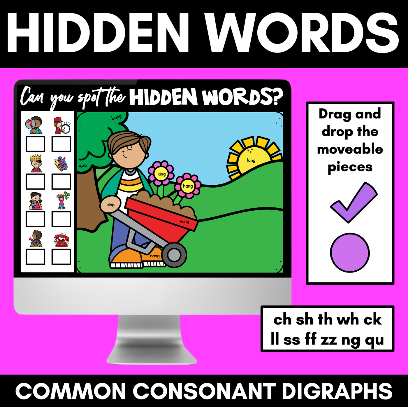 CONSONANT DIGRAPH HIDDEN WORDS SLIDES - Digital Phonics Game